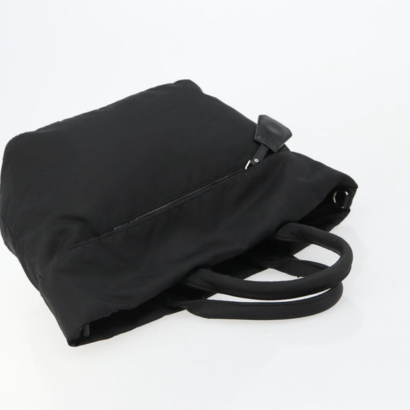PRADA Omkeerbare Handtas Nylon Zwart Zilver Auth 182129A