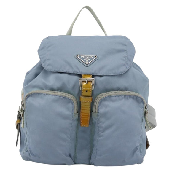 PRADA Backpack Nylon Light Blue Silver Auth 182131