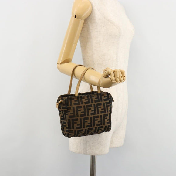 FENDI Zucca Canvas Handtasche Schwarz Braun Auth 182132