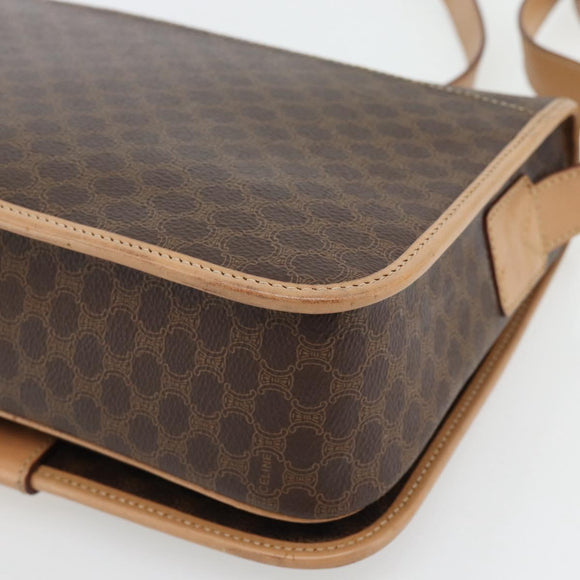 CELINE Macadam Canvas Shoulder Bag PVC Leather Brown Gold Auth 182134A