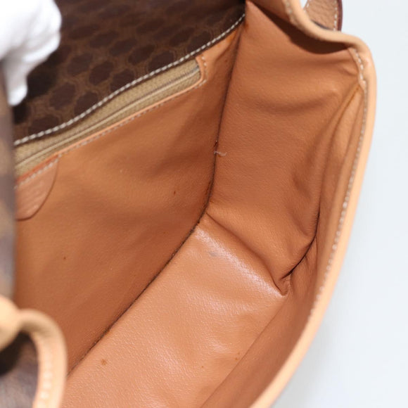 CELINE Macadam Canvas Shoulder Bag PVC Leather Brown Gold Auth 182134A