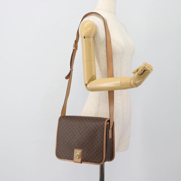 CELINE Macadam Canvas Shoulder Bag PVC Leather Brown Gold Auth 182134A