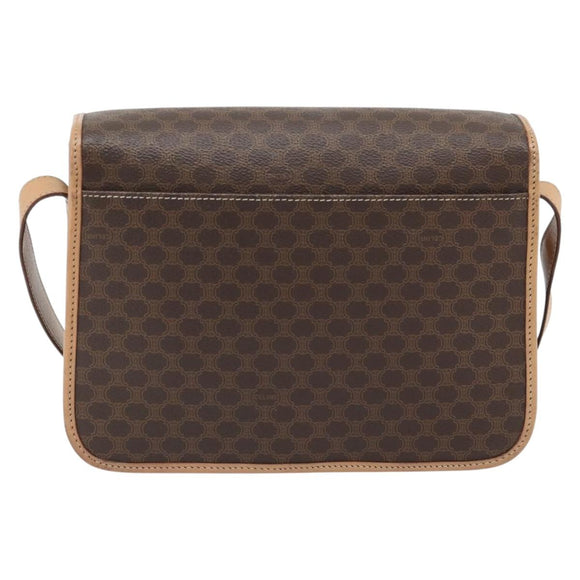 CELINE Macadam Canvas Shoulder Bag PVC Leather Brown Gold Auth 182134A
