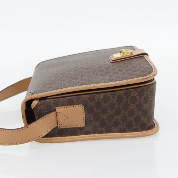 CELINE Macadam Canvas Shoulder Bag PVC Leather Brown Gold Auth 182134A