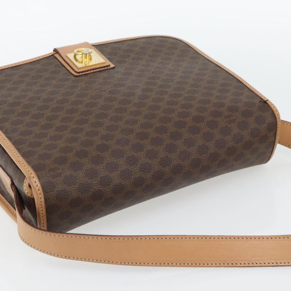 CELINE Macadam Canvas Shoulder Bag PVC Leather Brown Gold Auth 182134A