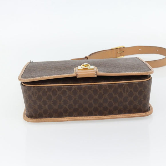 CELINE Macadam Canvas Shoulder Bag PVC Leather Brown Gold Auth 182134A