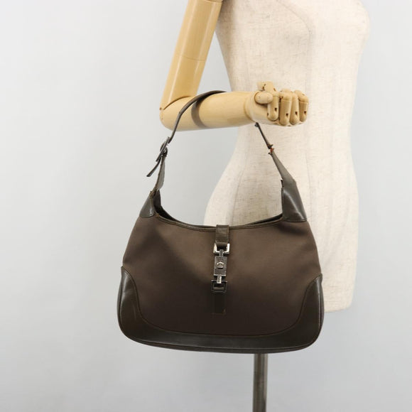 GUCCI Jackie Shoulder Bag Satin Brown Silver 001 3306 Auth 182140