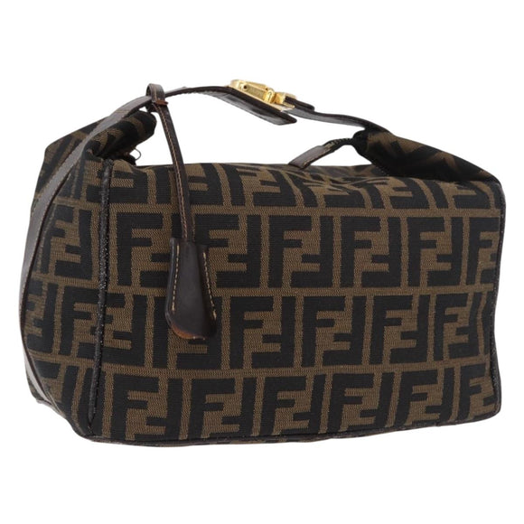 FENDI Zucca Canvas Hand Bag Black Brown Auth 182141