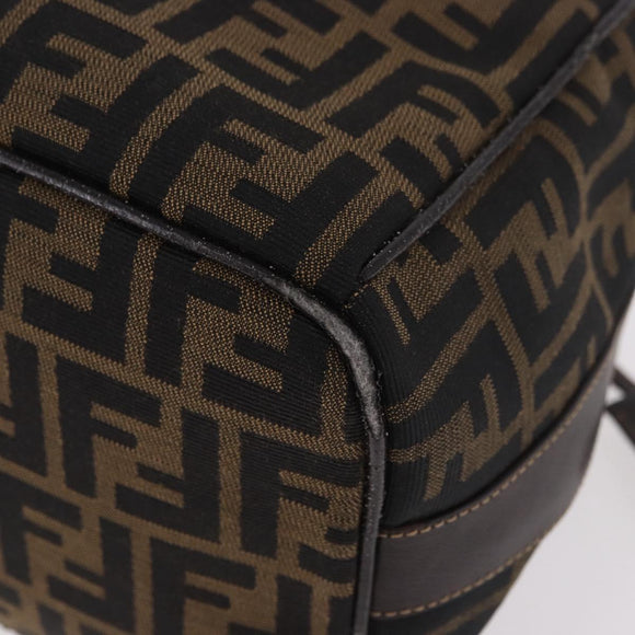 FENDI Zucca Canvas Hand Bag Black Brown Auth 182141