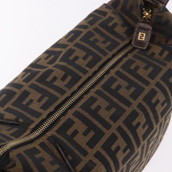 FENDI Zucca Canvas Hand Bag Black Brown Auth 182141