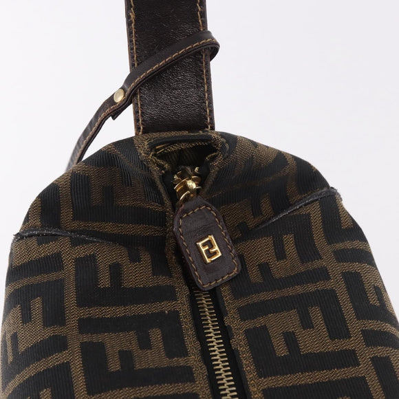 FENDI Zucca Canvas Hand Bag Black Brown Auth 182141