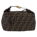 FENDI Zucca Canvas Hand Bag Black Brown Auth 182141-13