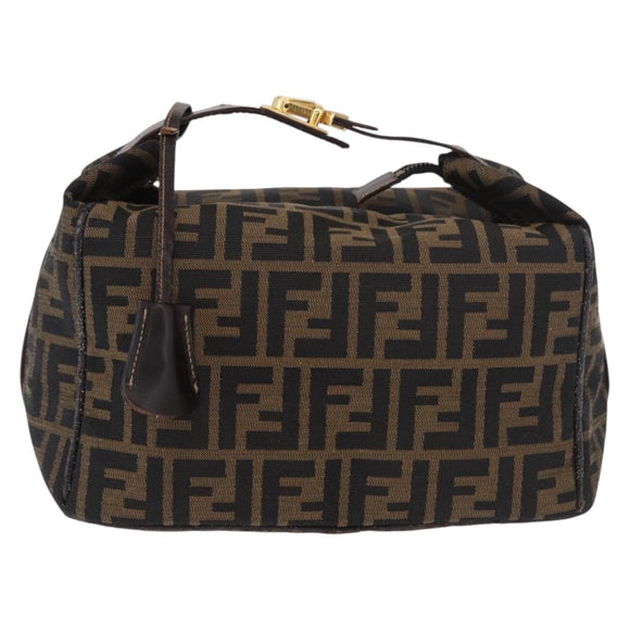 FENDI Zucca Canvas Hand Bag Black Brown Auth 182141