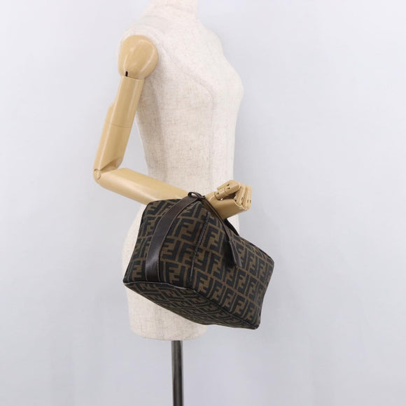 FENDI Zucca Canvas Hand Bag Black Brown Auth 182141