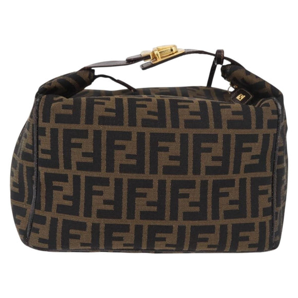 FENDI Zucca Canvas Hand Bag Black Brown Auth 182141