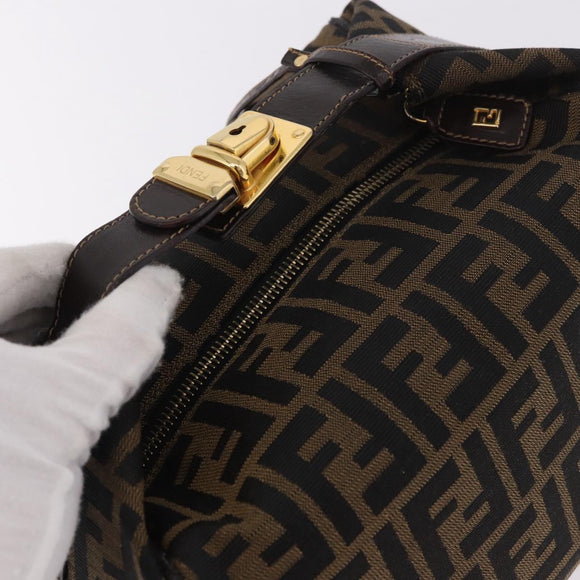 FENDI Zucca Canvas Hand Bag Black Brown Auth 182141