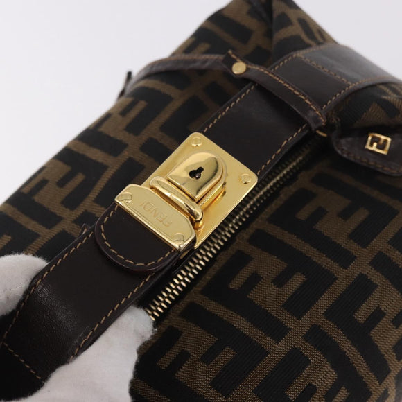 FENDI Zucca Canvas Hand Bag Black Brown Auth 182141