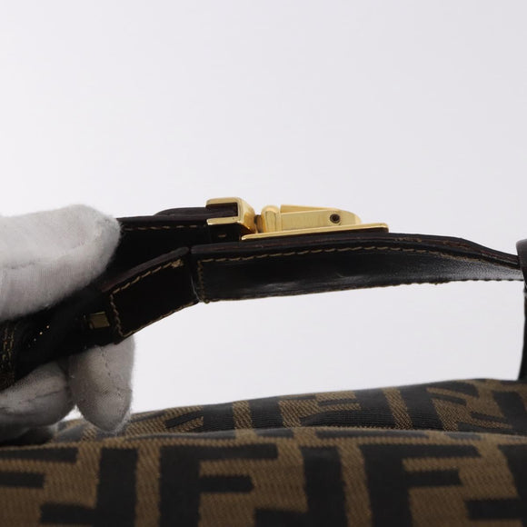 FENDI Zucca Canvas Hand Bag Black Brown Auth 182141