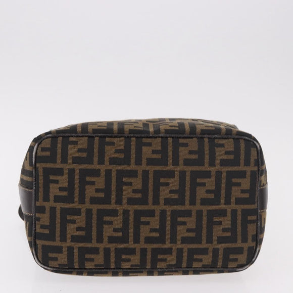 FENDI Zucca Canvas Hand Bag Black Brown Auth 182141