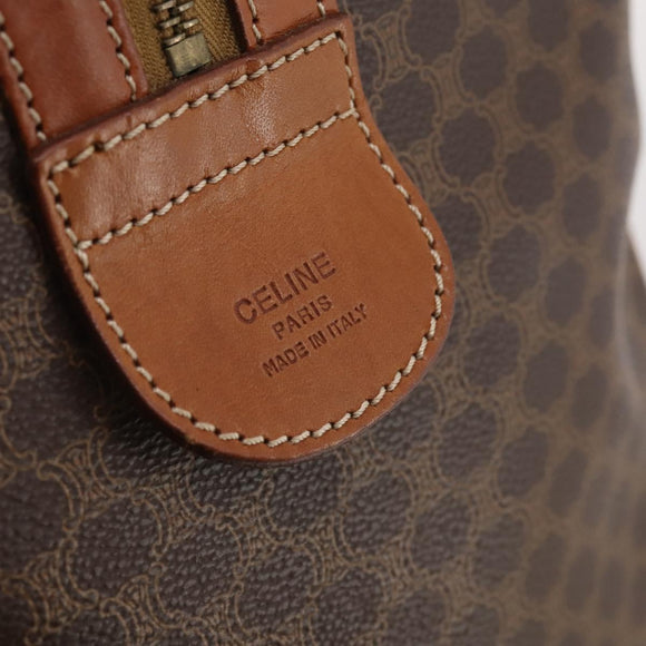 CELINE Macadam Canvas Boston Bag PVC Leather Brown Gold Auth 182143A