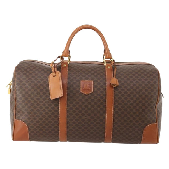 CELINE Macadam Canvas Boston Bag PVC Leather Brown Gold Auth 182143A