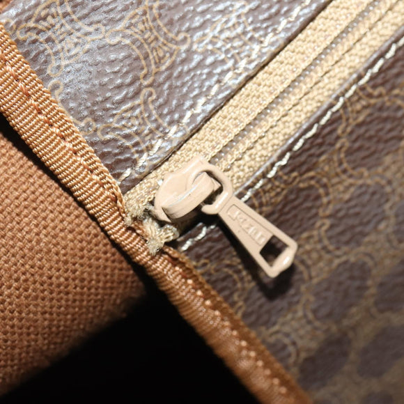 CELINE Macadam Canvas Boston Bag PVC Leather Brown Gold Auth 182143A