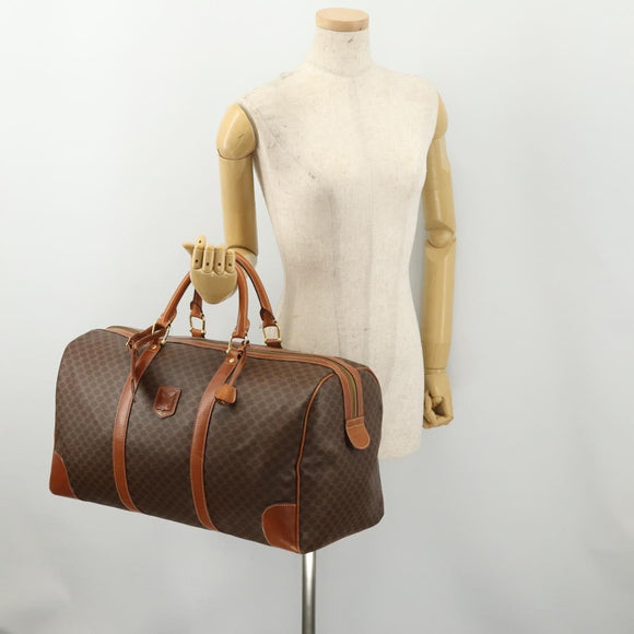 CELINE Macadam Canvas Boston Bag PVC Leather Brown Gold Auth 182143A