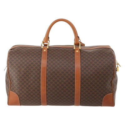 CELINE Macadam Canvas Boston Bag PVC Leather Brown Gold Auth 182143A - 0