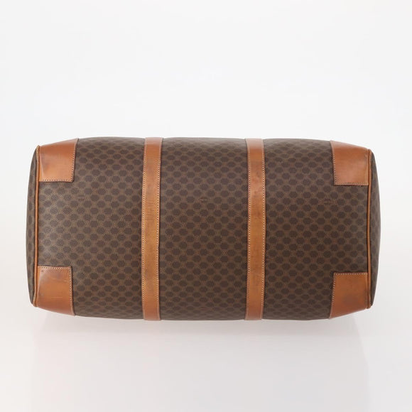CELINE Macadam Canvas Boston Bag PVC Leather Brown Gold Auth 182143A