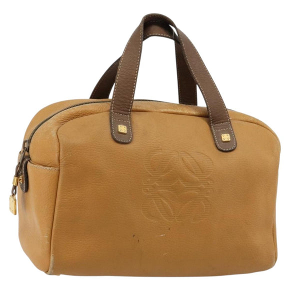 LOEWE Anagram Hand Bag Leather Brown Gold Auth 182145