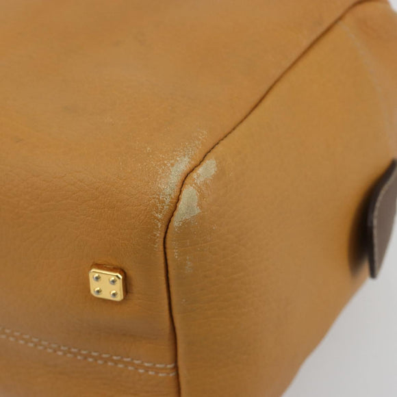 LOEWE Anagram Hand Bag Leather Brown Gold Auth 182145