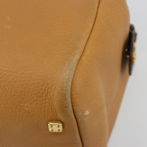 LOEWE Anagram Hand Bag Leather Brown Gold Auth 182145