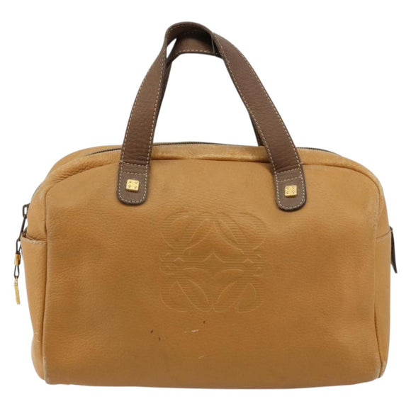 LOEWE Anagram Hand Bag Leather Brown Gold Auth 182145