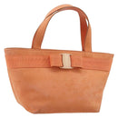 Salvatore Ferragamo Vara Ribbon Hand Bag Suede Orange Silver Auth 182149-1