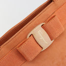 Salvatore Ferragamo Vara Ribbon Hand Bag Suede Orange Silver Auth 182149-17