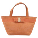 Salvatore Ferragamo Vara Ribbon Hand Bag Suede Orange Silver Auth 182149-13