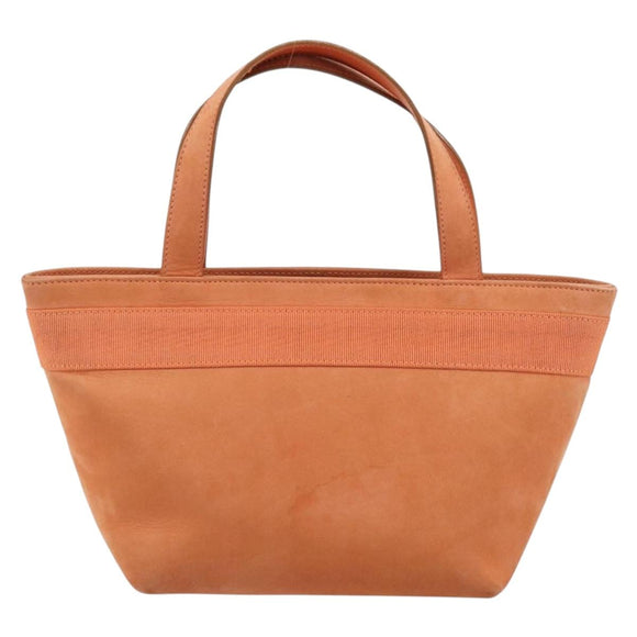 Salvatore Ferragamo Vara Ribbon Hand Bag Suede Orange Silver Auth 182149