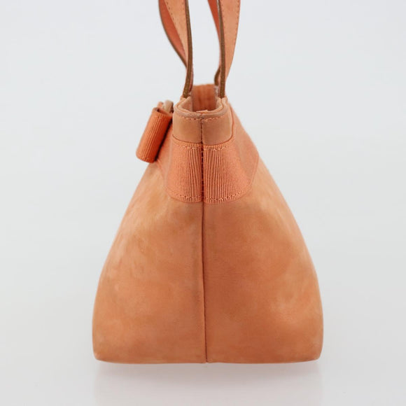Salvatore Ferragamo Vara Ribbon Hand Bag Suede Orange Silver Auth 182149