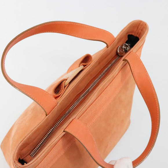 Salvatore Ferragamo Vara Ribbon Hand Bag Suede Orange Silver Auth 182149