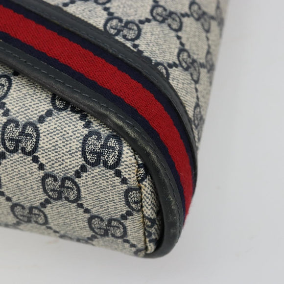 GUCCI GG Supreme Sherry Line Shoulder Bag PVC Navy Gold Auth 182154A