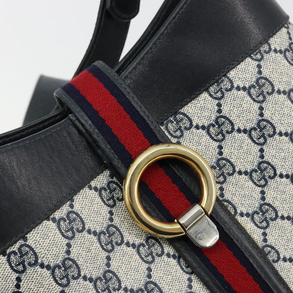 GUCCI GG Supreme Sherry Line Shoulder Bag PVC Navy Gold Auth 182154A