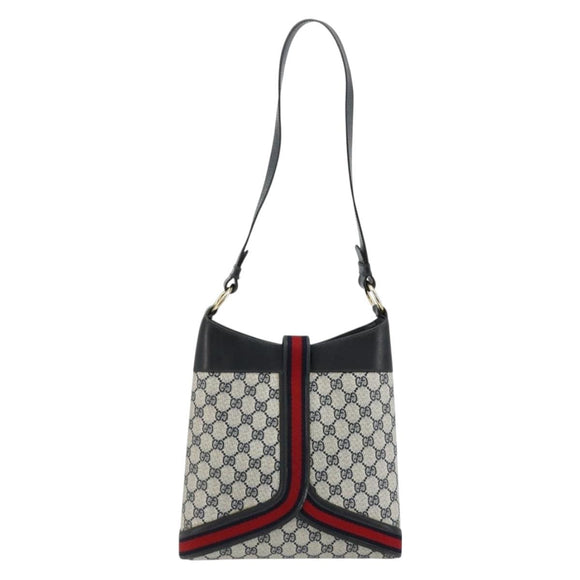 GUCCI GG Supreme Sherry Line Shoulder Bag PVC Navy Gold Auth 182154A