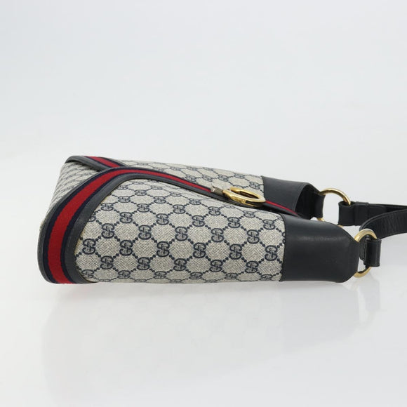 GUCCI GG Supreme Sherry Line Shoulder Bag PVC Navy Gold Auth 182154A