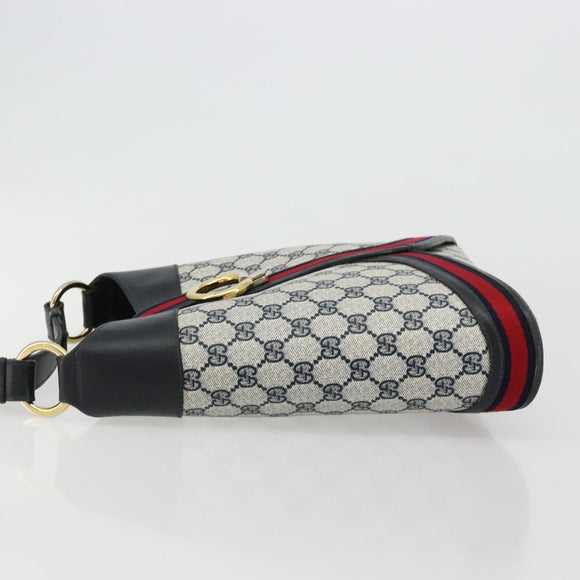 GUCCI GG Supreme Sherry Line Shoulder Bag PVC Navy Gold Auth 182154A