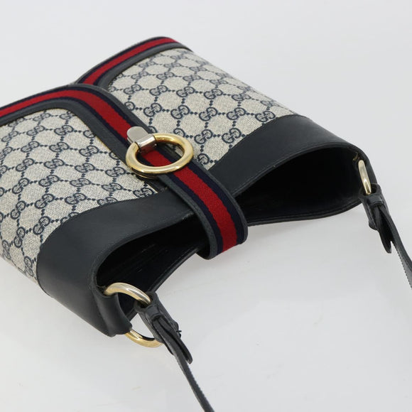 GUCCI GG Supreme Sherry Line Shoulder Bag PVC Navy Gold Auth 182154A