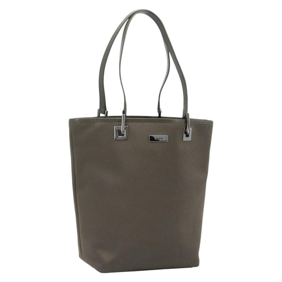 GUCCI Tote Bag Satin Khaki Silver 002 1099 Auth 182156