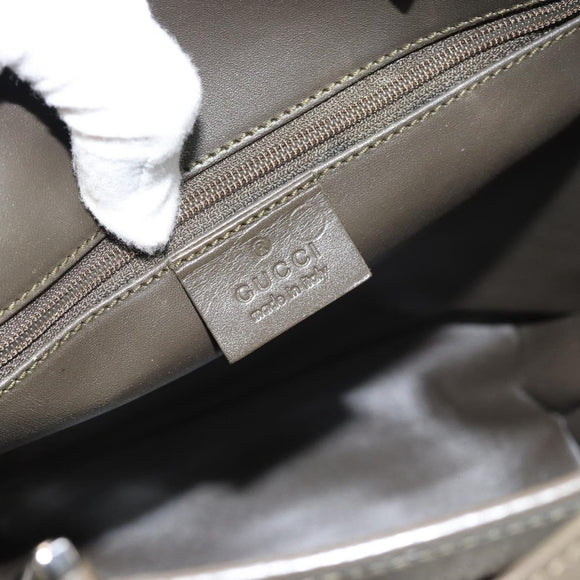 GUCCI Tote Bag Satin Khaki Silver 002 1099 Auth 182156