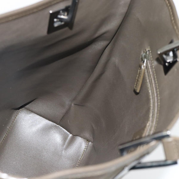 GUCCI Tote Bag Satin Khaki Silver 002 1099 Auth 182156