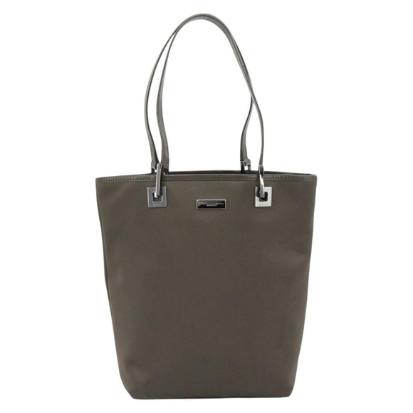 GUCCI Tote Bag Satin Khaki Silver 002 1099 Auth 182156