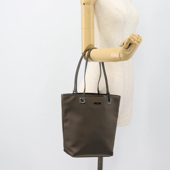 GUCCI Tote Bag Satin Khaki Silver 002 1099 Auth 182156